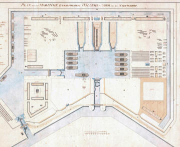 Het oorspronkelijke plan van Jan Blanken. De twee dokken naast het gegraven dok 1 zijn er nooit gekomen. Bron: collectie Regionaal Archief Alkmaar / RAA-GADH-00001.